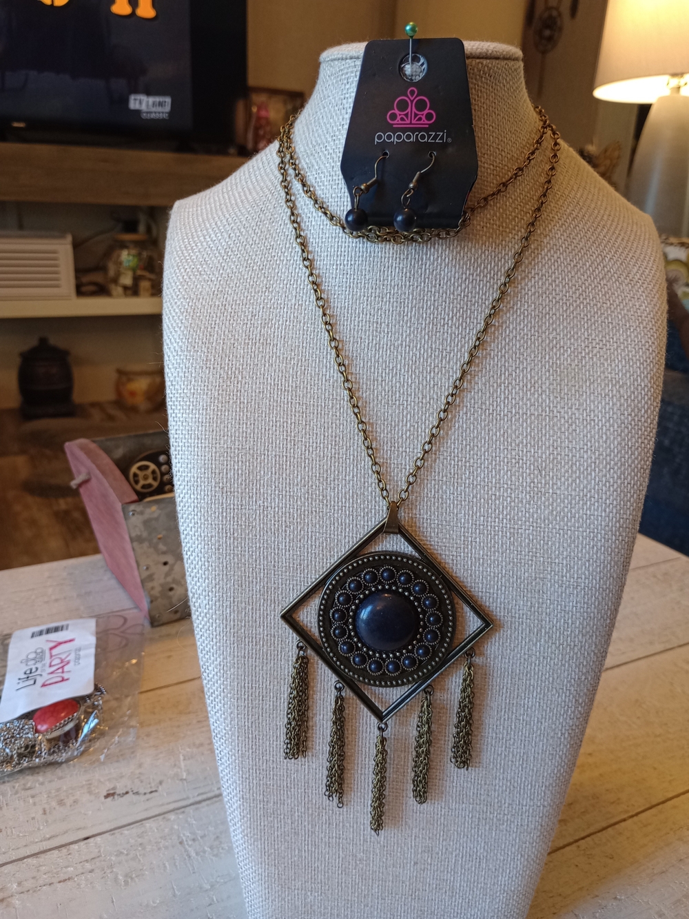 paparazzi Bronze-Tone Black Geometric Pendant Necklace